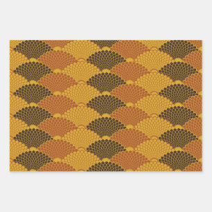 Reptile Haut japanisches nahtloses Muster (Gold) Geschenkpapier Set