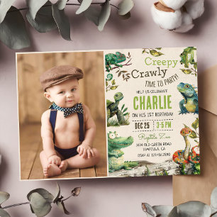 Reptile Kids 1. Geburtstag Foto Einladung