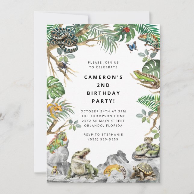 Reptile Slither Crawl Snake Turtle Birthday  Einladung (Vorderseite)