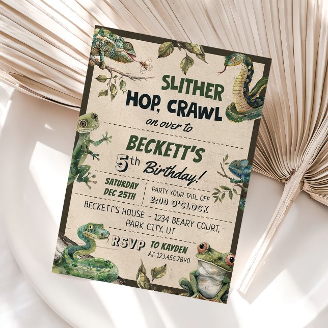 Reptile Themed Kid's Geburtstagsparty Einladung (Von Creator hochgeladen)