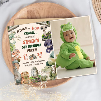 Reptile Themed Kid's Geburtstagsparty Foto Einladung