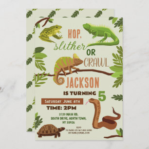 Reptiles Snake Birthday Party Lizard Frogs Iguana Einladung