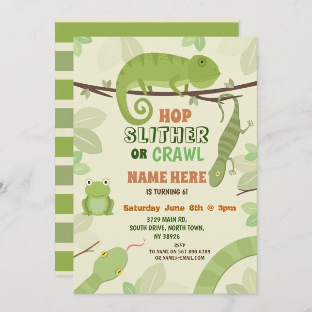 Reptiles Snake Birthday Party Lizard Snakes Iguana Einladung (Vorne/Hinten)