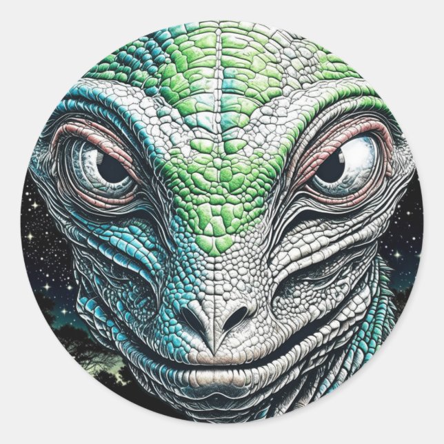 Reptilian Lizard Man Alien Extraterrestrial wird Runder Aufkleber (Vorderseite)