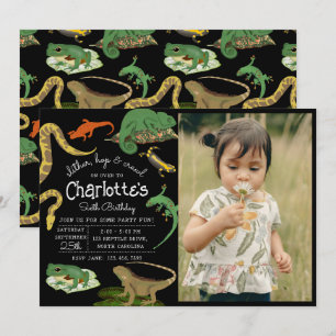 Reptilien, Eidechsen und Amphibien Kinder Foto Geb Einladung