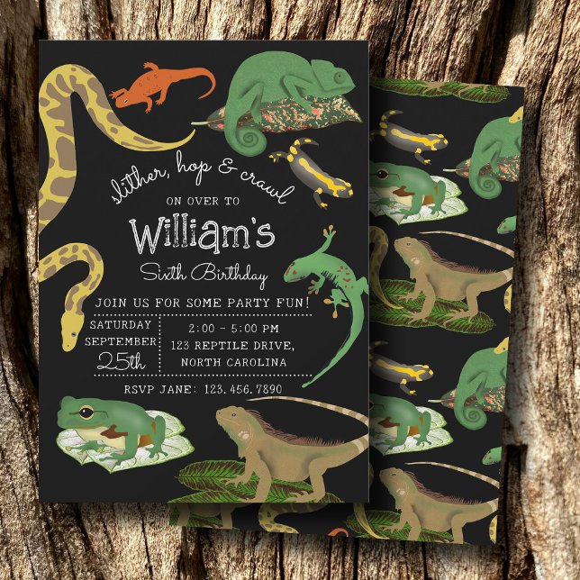 Reptilien, Eidechsen und Amphibien Kindergeburtsta Einladung (Reptile, Lizards & Amphibians Kids Birthday Invitation)