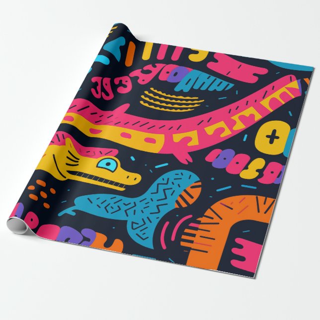 Reptilien in lebhaften Farben Geschenkpapier (Ungerollt)