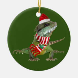 Reptilien mit Hutschuh Weihnachten Keramik Ornament
