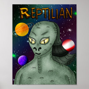 Reptilische Alien mit dem Hintergrund des Weltraum Poster
