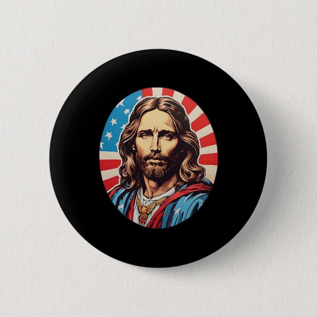 Republican Jesus – Bold Pop Art With American Flag Button (Vorderseite)