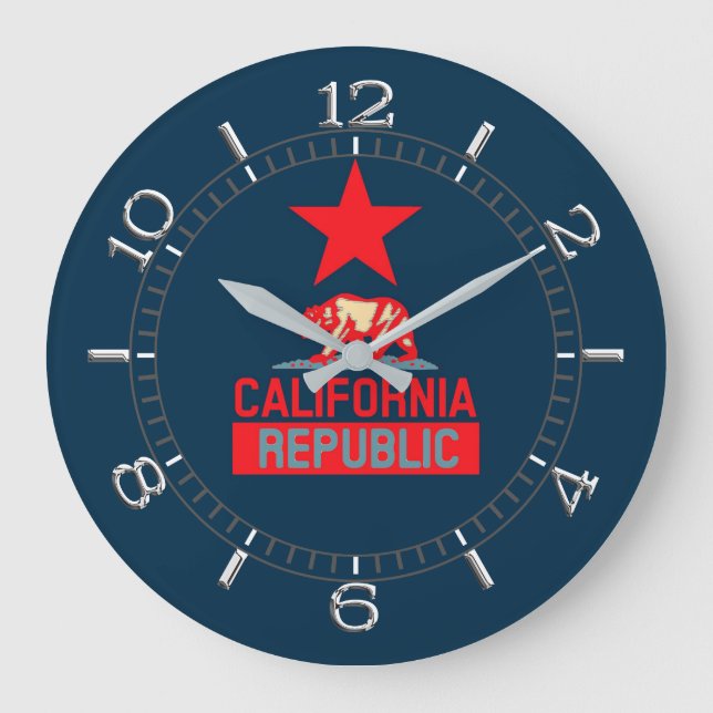 Republik Kalifornien - Rot und Blau Große Wanduhr (Vorderseite)