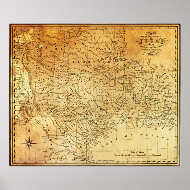 REPUBLIK TEXAS 1841 MAP POSTER (Vorne)