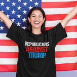 Republikaner gegen Donald Trump kühne T-Shirt<br><div class="desc">Die Republikaner müssen sich zusammenschließen und bei den Vorwahlen und den Präsidentschaftswahlen 2016 gegen Donald Trump Stellung beziehen. Roter,  weißer und blau bedrückter Text auf schwarz.</div>