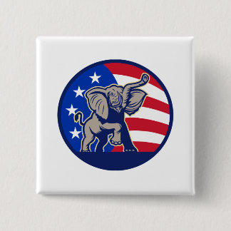 Republikanische Elefant-Maskottchen USA-Flagge Button