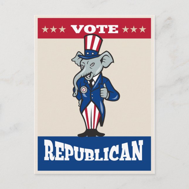 Republikanische Elephant Mascot tumbs Up USA Flag Postkarte (Vorderseite)