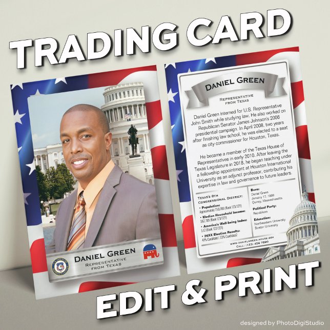 Republikanische Handelskarten des Kongresses der V Telefonnummerkarte (Customizable United States Congress Trading Cards Templates and Prints, Silver)