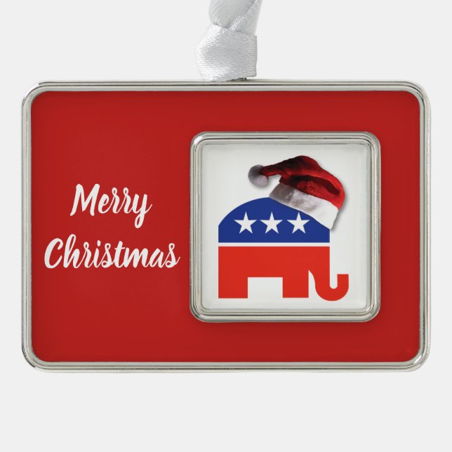 Republikanischer Elefant mit einem Weihnachtsmann- Rahmen-Ornament Silber (Vorderseite)