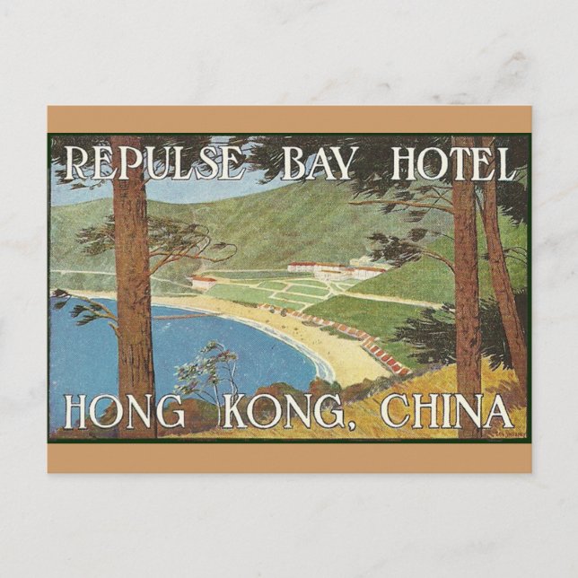 Repulse Bay Hotel Hong Kong, China Deko Label Art Postkarte (Vorderseite)