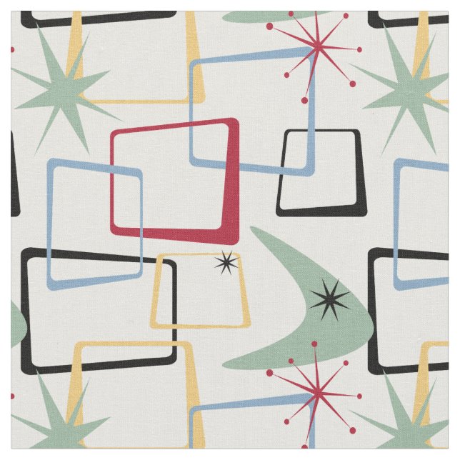 ReRo Atomares Stars & Boomerang Mitte Jahrhundert Stoff (Nahaufnahme)