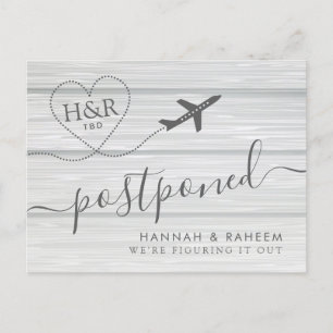 Rescheduled Beach Wedding Wood Plank Postcard Ankündigungspostkarte