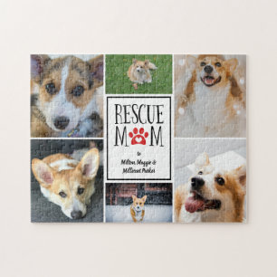 Rescue Mom Red Paw Print Photo Collage Puzzle