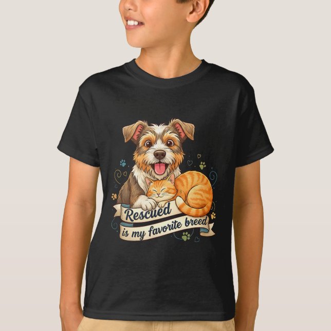 Rescued Is My Favorite Breed Dog Cat Pet Adoption  T-Shirt (Vorderseite)