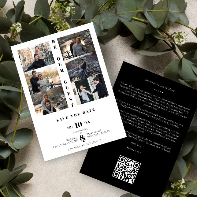 Reserva La Fecha Black Love Simple Elegant Modern Save The Date (Simple Chic Modern 6 Multi Photos Black & White Wedding Save the Date with Envelope. )
