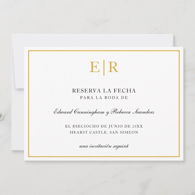 Reserva La Fecha Elegant Gold Monogram formell Save The Date (Vorderseite)