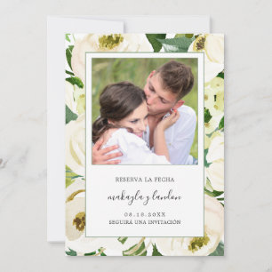 Reserva la Fecha Elegant WhiteFloral Foto Spanisch Save The Date