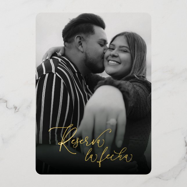 Reserva la Fecha en Moderno Blanco y Negro Folieneinladung (Vorderseite)