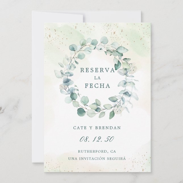 Reserva La Fecha Eucalyptus Greenery Spanisch Save The Date (Vorderseite)