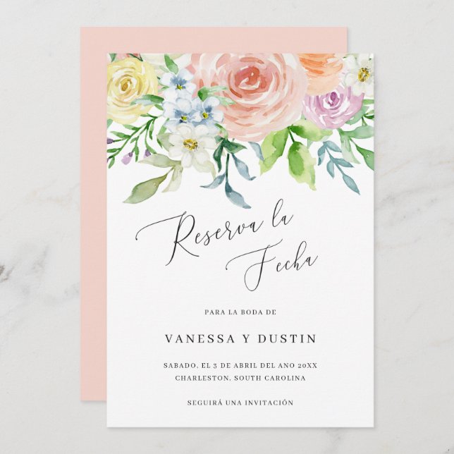 Reserva La Fecha Floral Water Wedding Spanisch Save The Date (Vorne/Hinten)