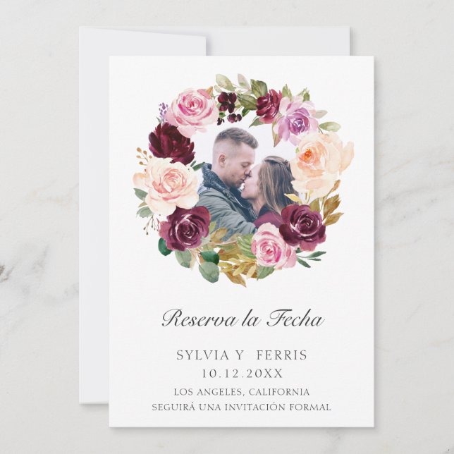 Reserva la Fecha Lila florales Foto Spanisch Save The Date (Vorderseite)