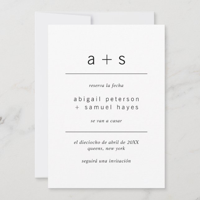 Reserva La Fecha Minimalistisch Monogram Foto Span Save The Date (Vorderseite)