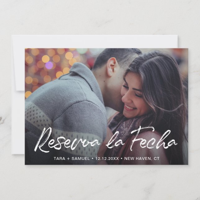 Reserva la Fecha Modern Brush Script Foto Spanisch Save The Date (Vorderseite)