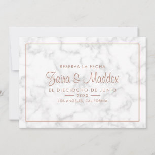Reserva La Fecha Modern Marble Rose Gold Spanisch Save The Date
