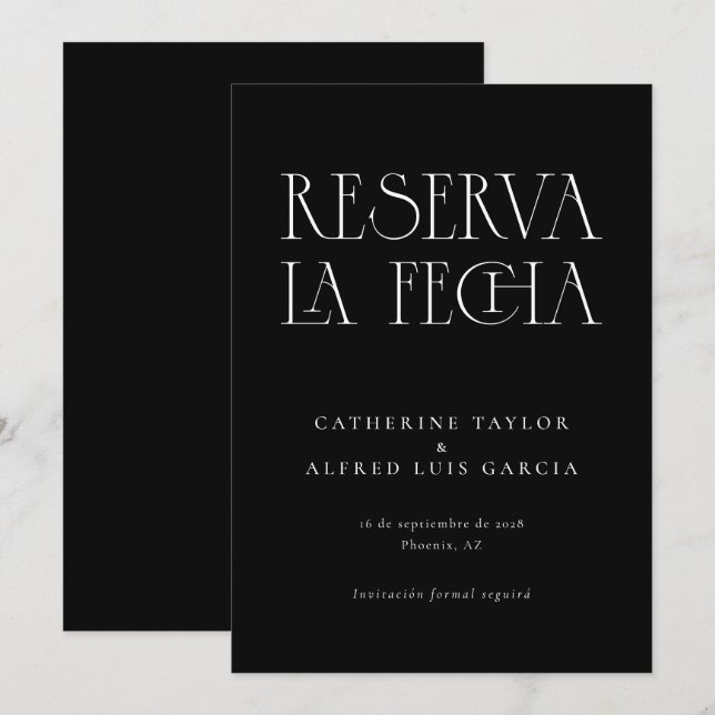 Reserva La Fecha Moderne Schwarz Spanische Hochzei Save The Date (Vorne/Hinten)