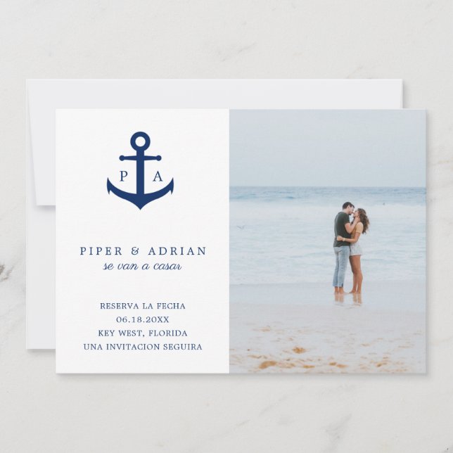 Reserva La Fecha Nautical Anchor Monogram Foto Save The Date (Vorderseite)