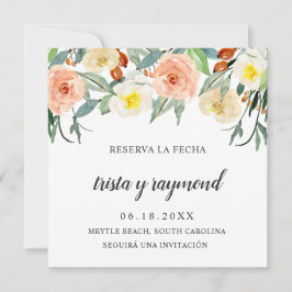 Reserva La Fecha Peach Floral Botanisches Spanisch Save The Date