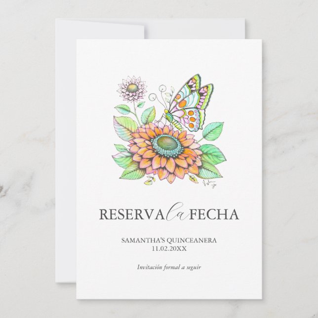 Reserva la Fecha Quinceañeras Mariposas Save The Date (Vorderseite)