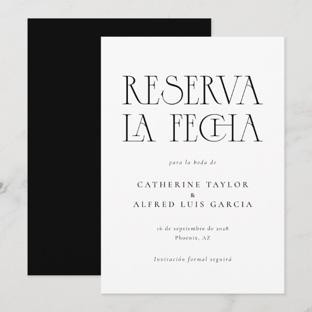 Reserva La Fecha Schwarz-weiß Save The Date (Vorne/Hinten)