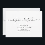 Reserva La Fecha Simple Elegant Spanish Wedding Save The Date<br><div class="desc">Einfache Hochzeit Sichern Sie das Datum in Spanisch mit einem sauberen und minimalistischen Design mit einer eleganten Touch mit "reserva la fecha" in Skript mit Swashes. Ein modernes Schwarz-Weiß-Spanisch Save the Date ohne Bilder,  die sich wunderbar mit jedem Hochzeitsstil abstimmen.</div>