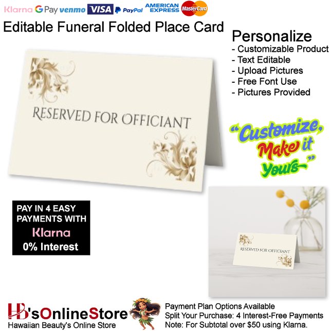 Reserved for Officiant Flourish Funeral  Platzkarte (Reserved for Officiant Flourish Funeral Place Card.)