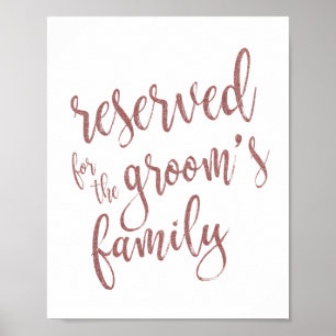 Reserviert für Groom's Family Rose Gold Glitzer Si Poster