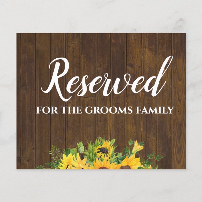 Reserviert für Grooms Family Rustic Wedding Sign (Vorderseite)