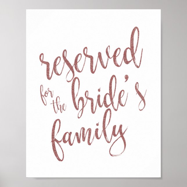 Reserviert für Rose-Gold-Glitzer-Sign für Bride Poster (Vorne)