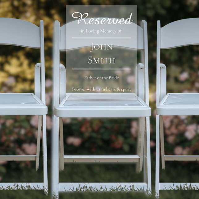 Reserviert in Erinnerung - Hochzeitssitzplatzschil Acrylschild (Wedding Memorial Reserved Seat Clear Acrylic Sign)