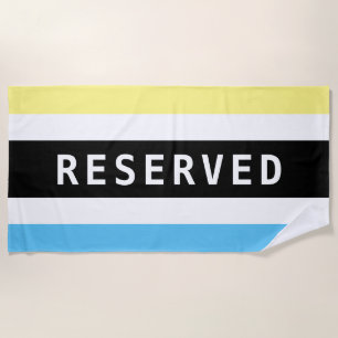 RESERVIERT, Weißer Text, Blau Gelbe St/Blk Streife Strandtuch
