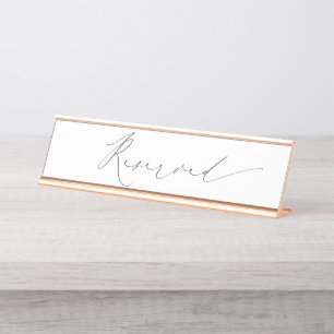 Reservierte Hochzeitsempfangs-Roségold-Metallschil Schreibtischnamensplakette