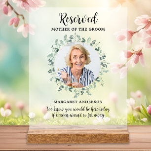 Reservierte Sitzmemorial-Foto Eukalyptus Wedding Acrylschild